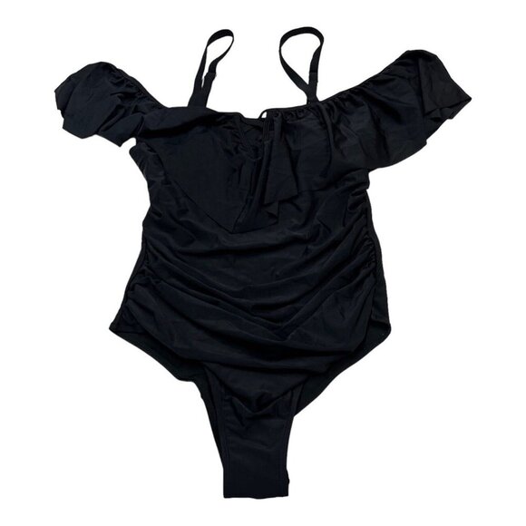 Daci Women‎ XXL One Piece Swimsuits Tummy Control Ruffle Off Shoulder Black - Picture 4 of 4